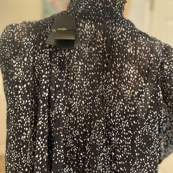 Maje Metallic Spot Print Silk Blend Swing Dress 40 - Picture 9 of 11